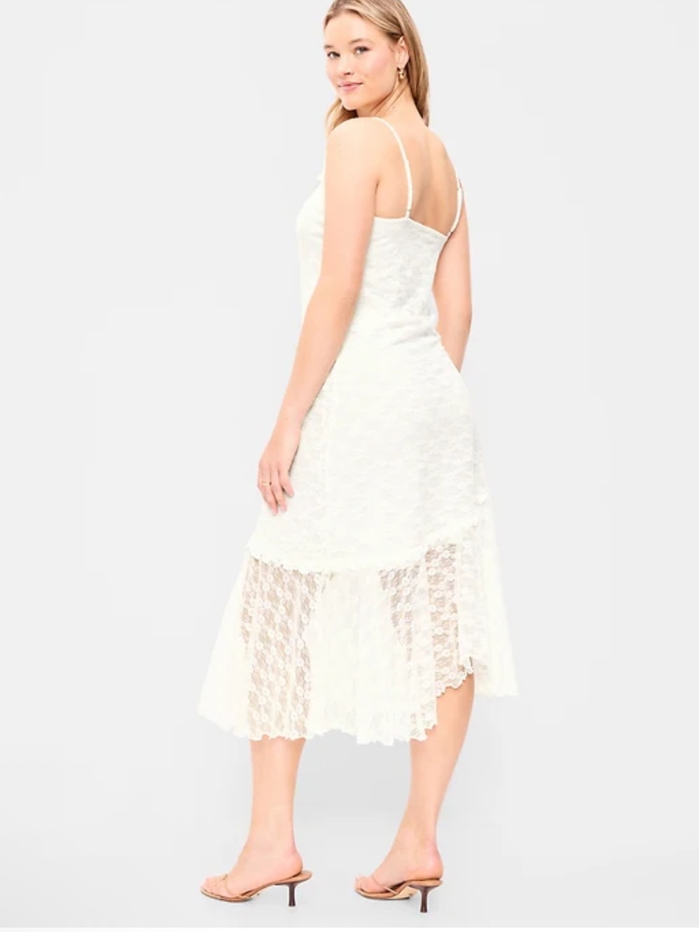 Old Navy Cream Lace Midi Slip Dress with Sheer Hem